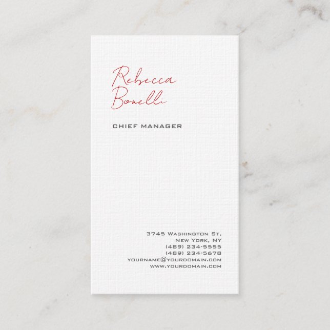 Linen Modern Minimalist Professional Handwritten Business Card (Front)