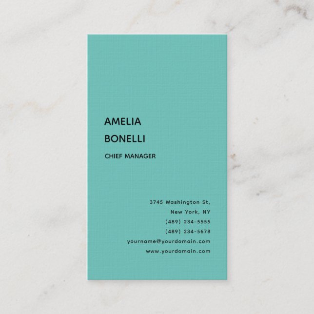 Linen Modern Minimalist Professional Plain Blue Business Card (Front)