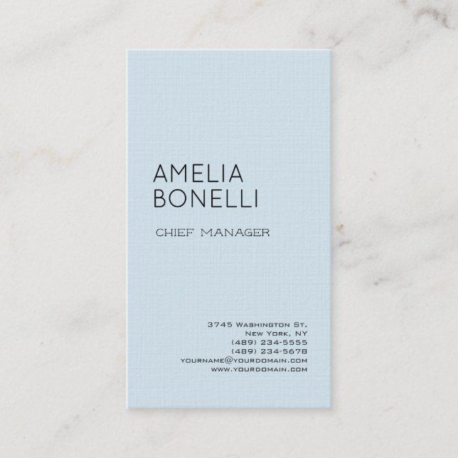 Linen Modern Minimalist Professional Plain Blue Business Card (Front)