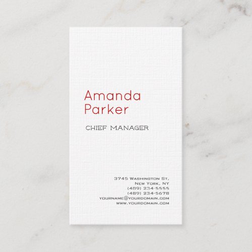 Linen Modern Minimalist Professional Plain White Business Card