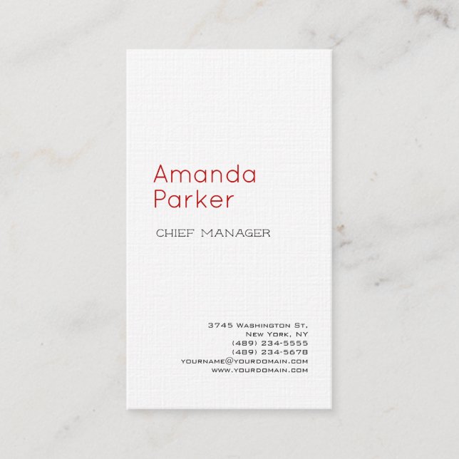 Linen Modern Minimalist Professional Plain White Business Card (Front)