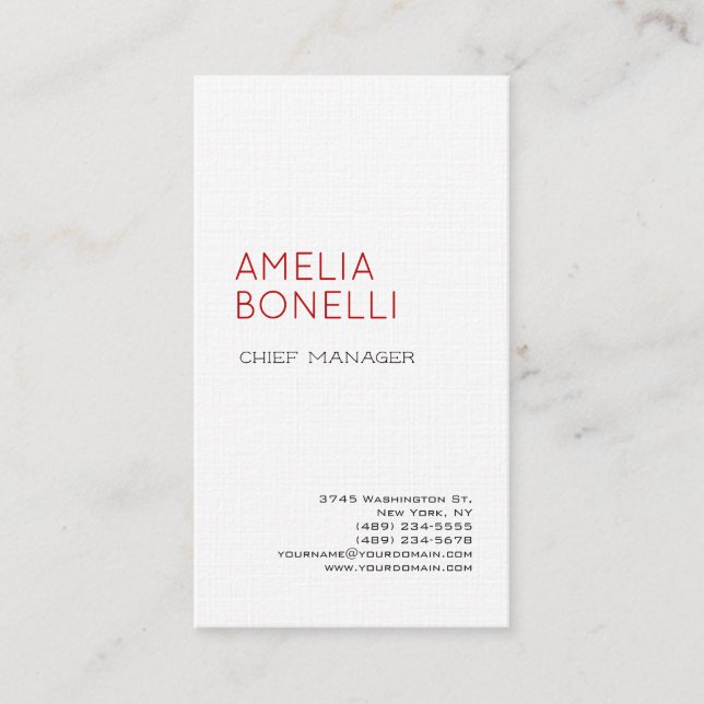 Linen Modern Minimalist Professional Plain White Business Card (Front)