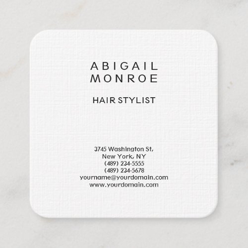 Linen Modern Minimalist Professional Plain White Square Business Card