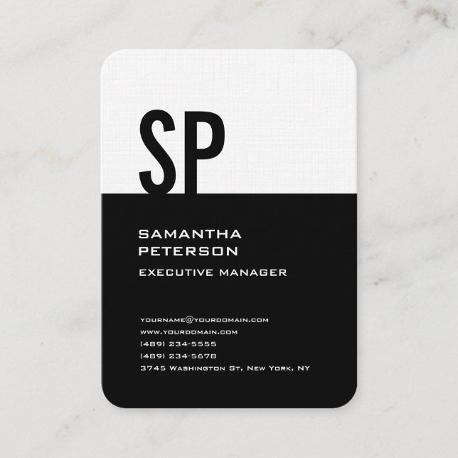Linen Modern Monogram Black White Professional Business Card (Front)