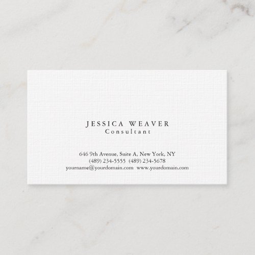 Linen Modern Plain Grey White Simple Professional Business Card