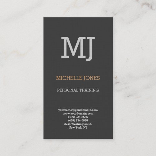 Linen Modern Plain Monogram Grey Personal Trainer Business Card