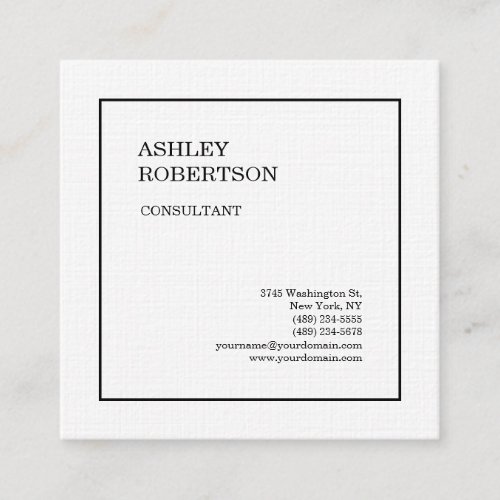 Linen Modern Plain Professional Minimalist White Square Business Card