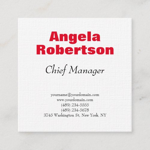 Linen modern plain simple minimalist red white square business card