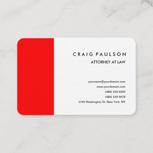 Linen Modern Red White Professional Minimalist Business Card (Front)