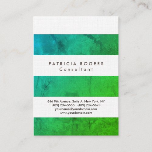 Lİnen Modern White Green Striped Professional Business Card