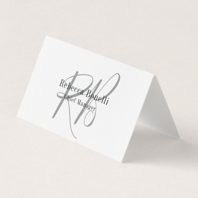 Linen Monogram Manager Tent Fold Plain Business Card (Front)