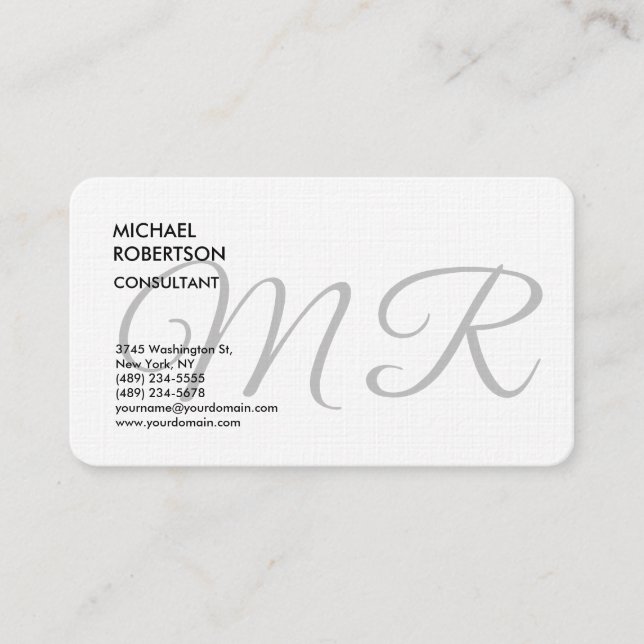 Linen Monogram Plain Trendy Minimalist Modern Business Card (Front)
