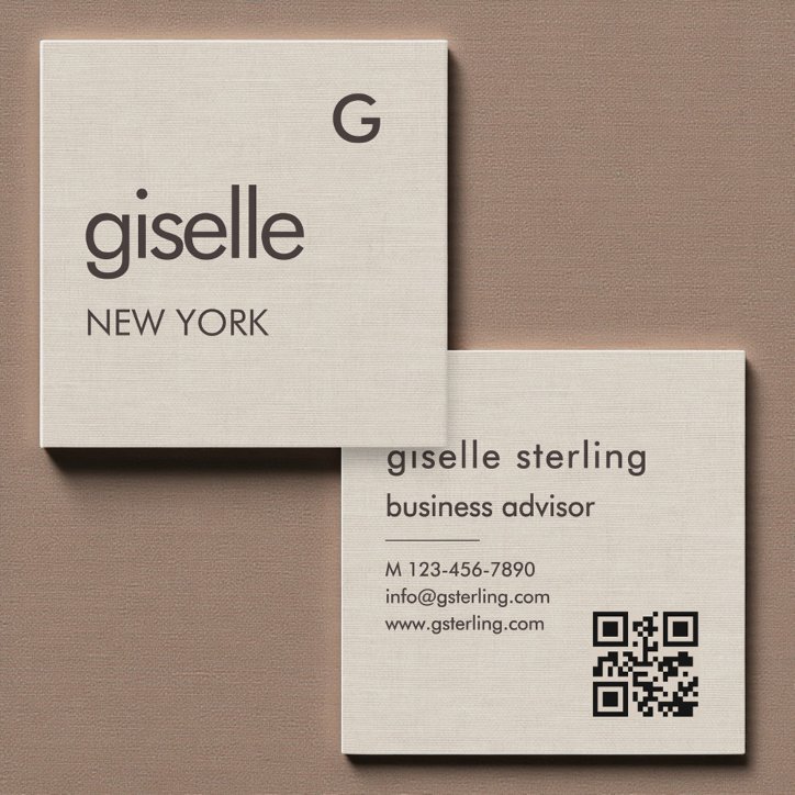 Linen Monogram QR Code Minimalist Square Business Card