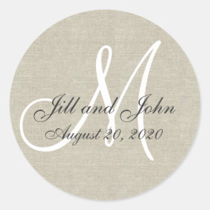 Linen Monogram Wedding Favor Sticker