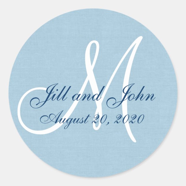 Linen Monogram Wedding Favor Sticker (Front)