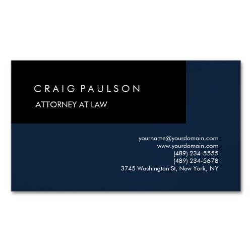 Linen Navy Blue Black Elegant Plain Professional Business Card Magnet