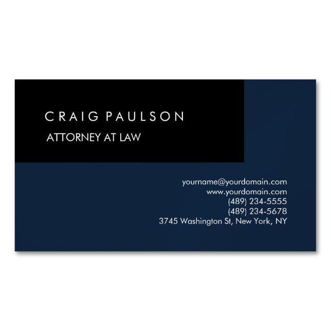 Linen Navy Blue Black Elegant Plain Professional Business Card Magnet (Front)