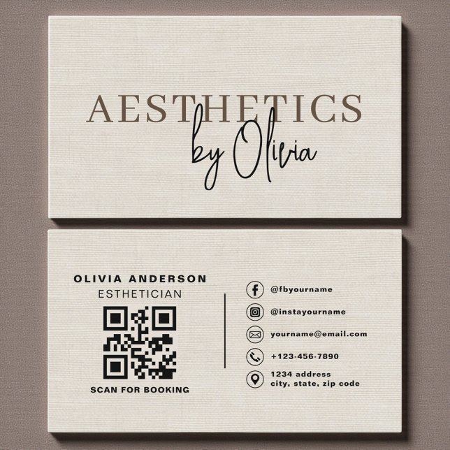 Linen Neutral Skincare Esthetician QR Code  Business Card (Creator Uploaded)