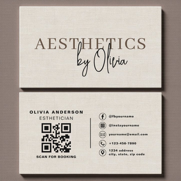 Linen Neutral Skincare Esthetician QR Code Business Card
