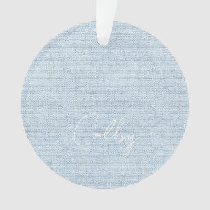 Linen Pastel Blue New Baby NAME Birthdate Sweet Ornament