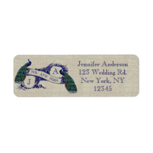Linen Peacock Rustic Wedding Label