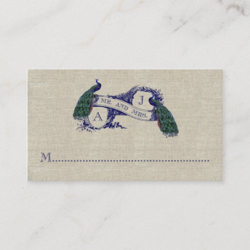 Linen Peacock Rustic Wedding Place Card Business Card