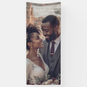 Linen Photo Wedding Banner Fabric Welcome Sign