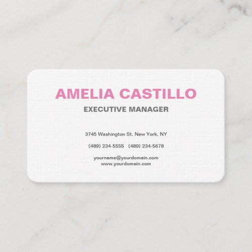 Linen Pink White Modern Elegant Simple Minimalist Business Card