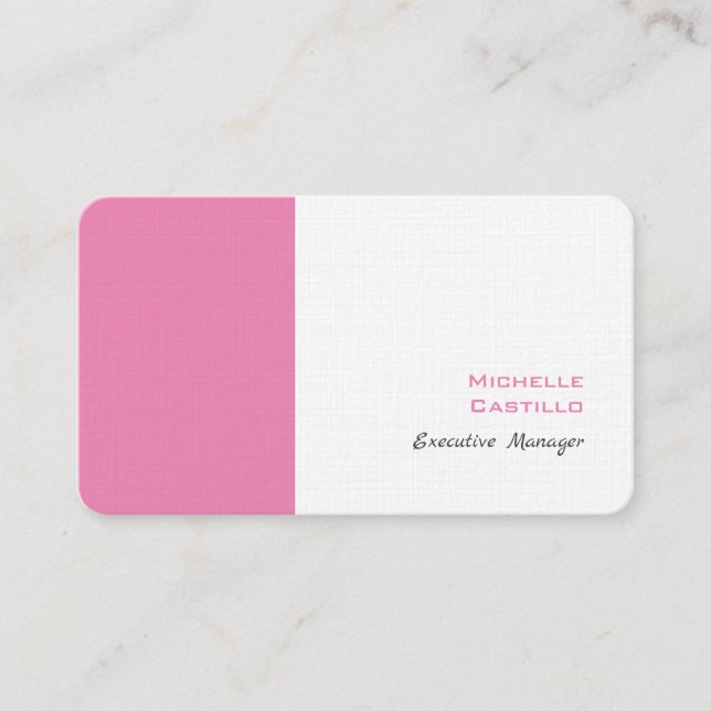 Linen Plain Feminine Minimalist Pink White Business Card (Front)