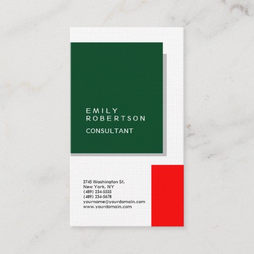 Linen Plain Green Red White Modern Minimalist Business Card