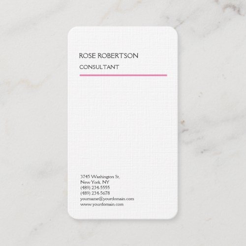 Linen Plain Pink White Modern Minimalist Feminine Business Card