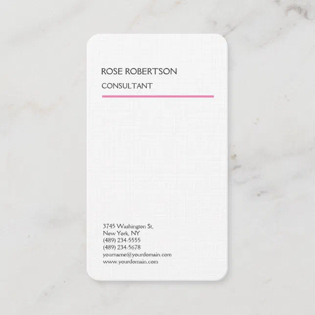 Linen Plain Pink White Modern Minimalist Feminine Business Card | Zazzle