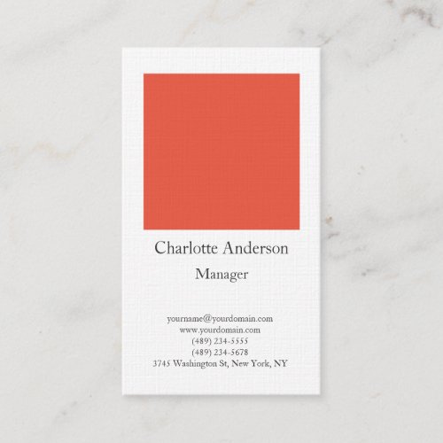 Linen plain simple minimalist elegant orange white business card