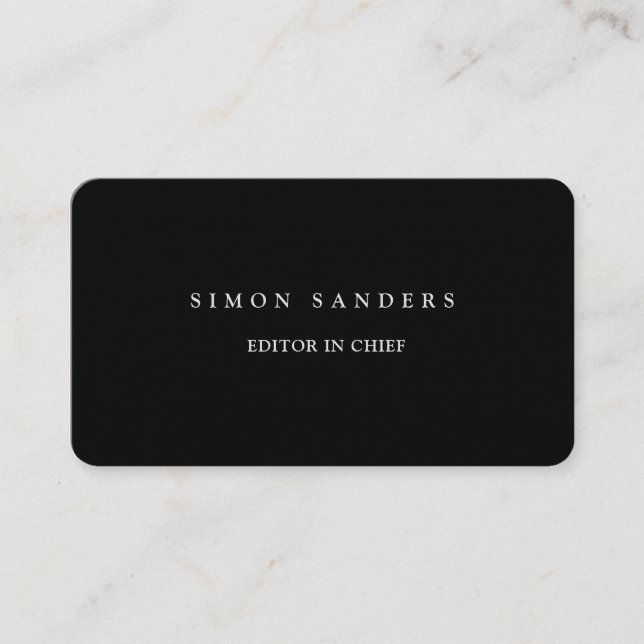 Linen Plain Unique Minimalist Black Business Card (Front)