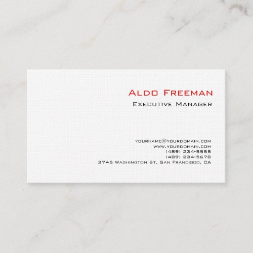 Lİnen Professional Clean Plain White Minimalist Business Card