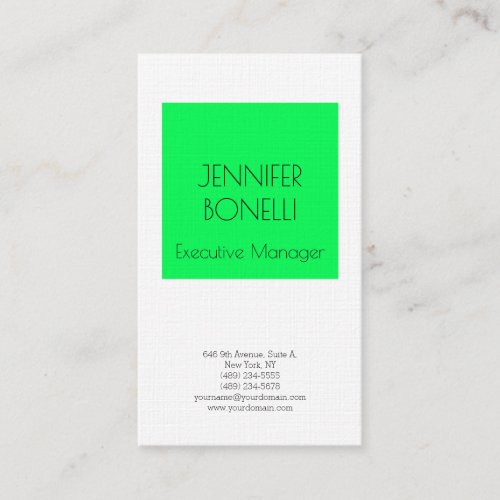 Linen professional minimalist modern green white business card