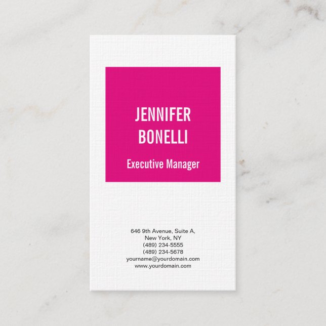 Linen professional minimalist modern pink white business card (Front)