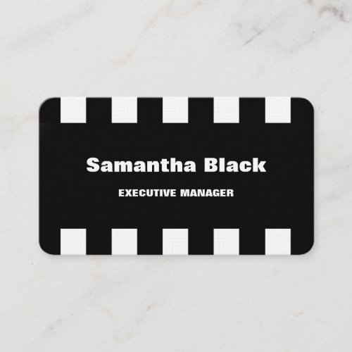 Linen Professional Modern Black White Stripes Business Card