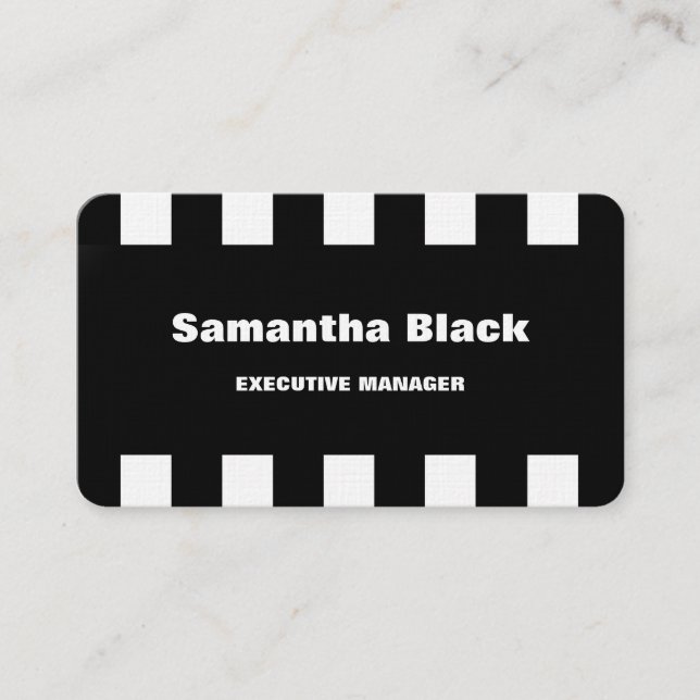 Linen Professional Modern Black White Stripes Business Card (Front)