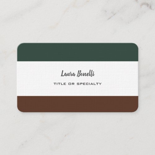 Linen Professional Modern Brown Grey Green White Business Card