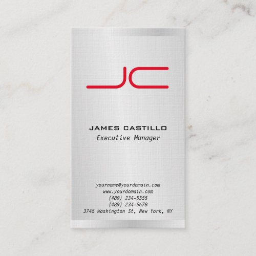 Linen Professional Modern Gray Red Monogram Business Card