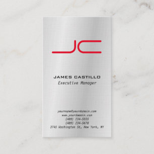 Linen Professional Modern Gray Red Monogram Business Card