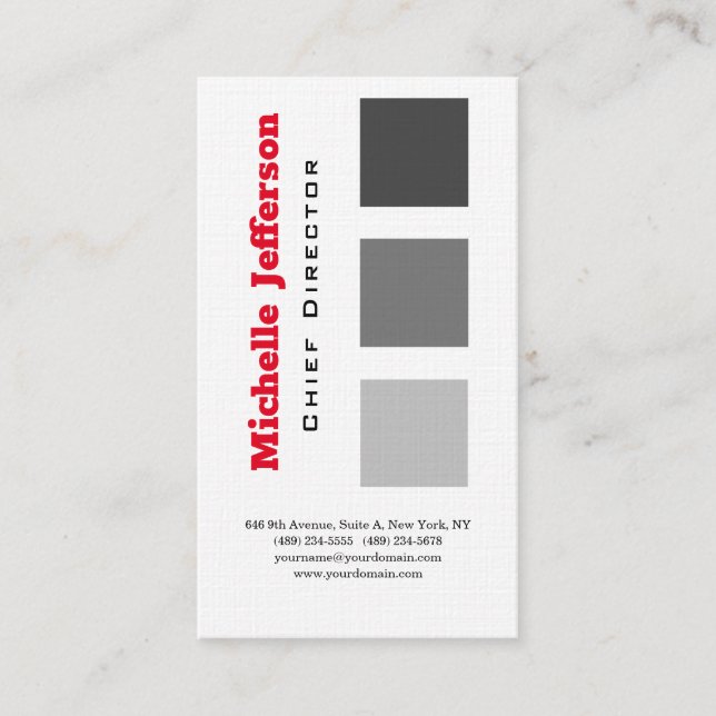 Linen Professional Modern Grey Red White Business Card (Front)