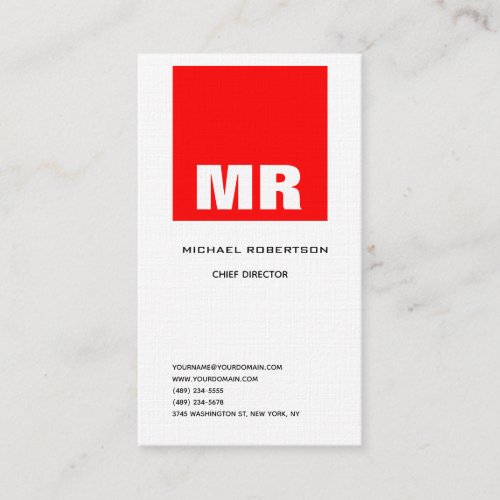 Linen Professional Monogram Black White Red Plain Business Card