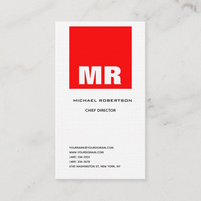 Linen Professional Monogram Black White Red Plain Business Card (Front)