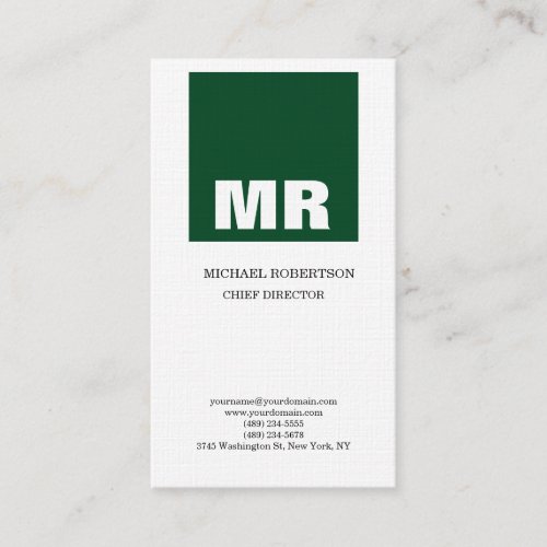 Linen Professional Monogram White Green Plain Business Card