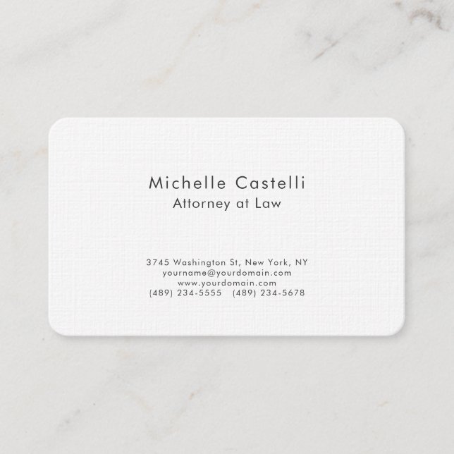 Linen Professional Plain Classical Black & White  Business Card (Front)