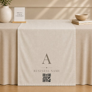 Linen QR Code Business Table Runner Banner Tapestry