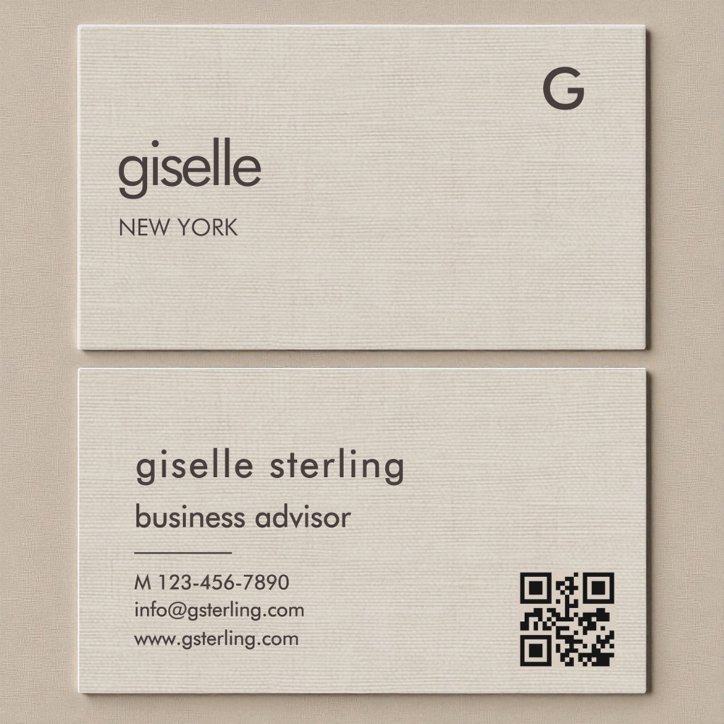 Linen QR Code Minimalist Monogram Business Card