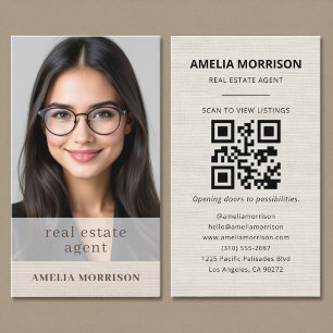 Linen Real Estate Agent QR Code Photo  Business Card